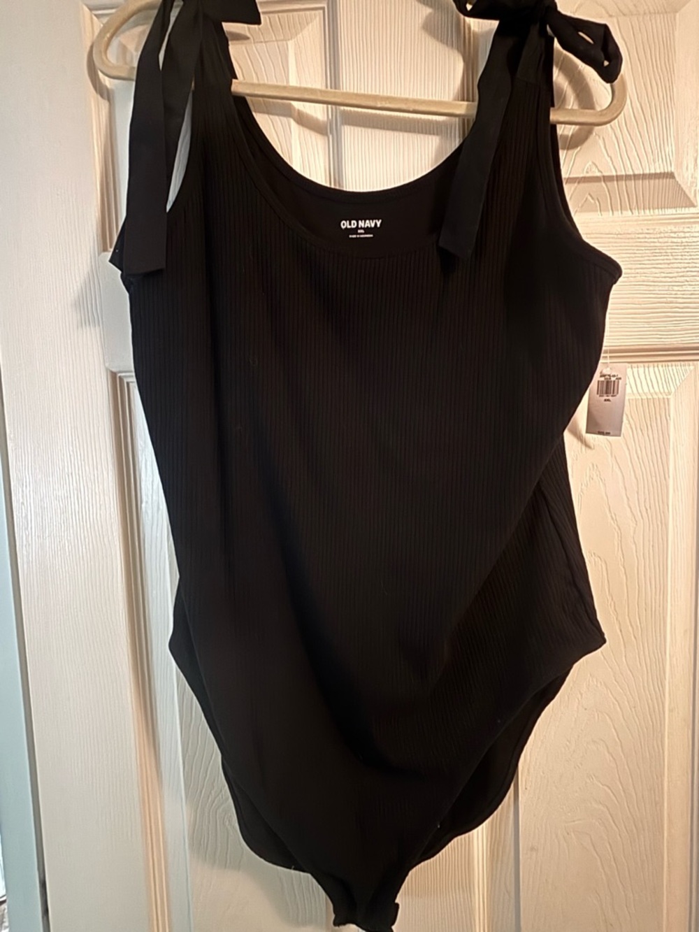 Old Navy Black Ribbed Tie-Shoulder Bodysuit Tank